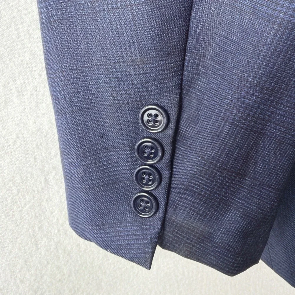 Ralph Lauren‎ Purple Label Mens 44R Blue Glen Plaid Wool Blazer Sport Coat Italy